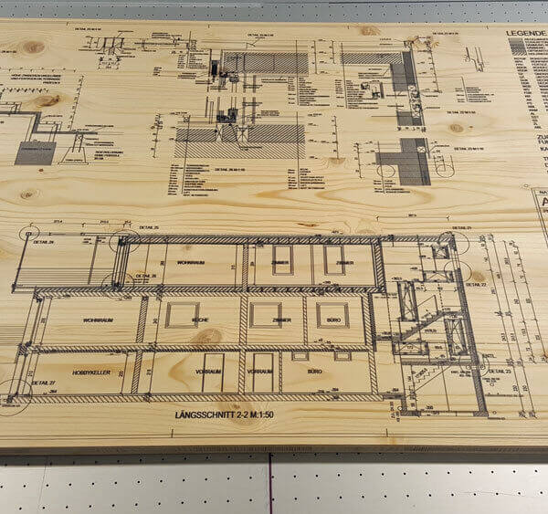 Druck auf Holzplatte 5mm dicke mit Lageplan Thomas Wimmer